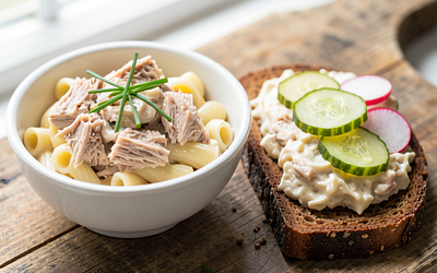 Tuna pasta with cottage cheese and chives