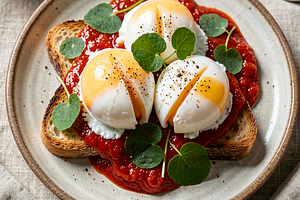 Poached eggs with stewed tomatoes