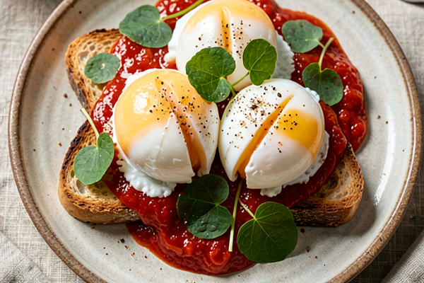 Jajka w koszulce z duszonym pomidorem