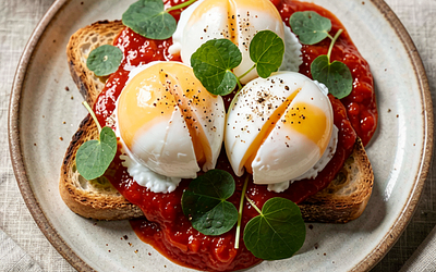 Poached eggs with stewed tomatoes