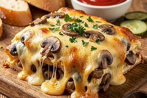 Casserole with cheese and mushrooms