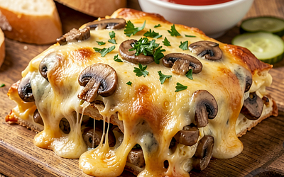 Casserole with cheese and mushrooms