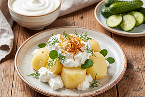 Potatoes with cottage cheese (spring variant with dill and sorrel)