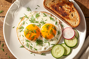 Fried eggs with dill