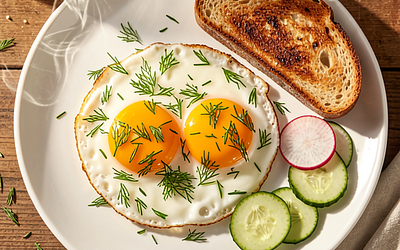 Fried eggs with dill