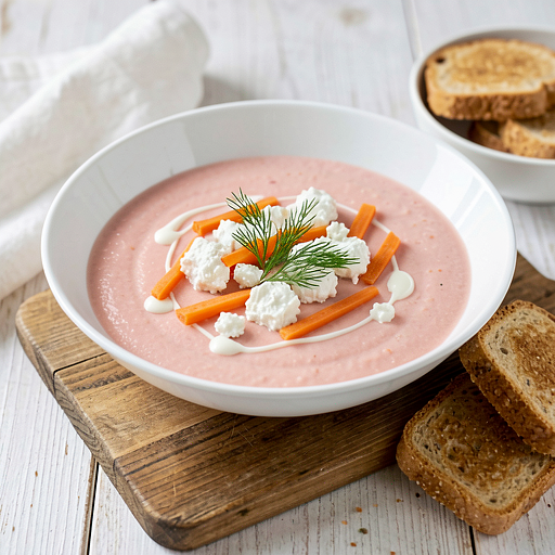 Krem z rabarbaru z młodą marchewką i twarogiem