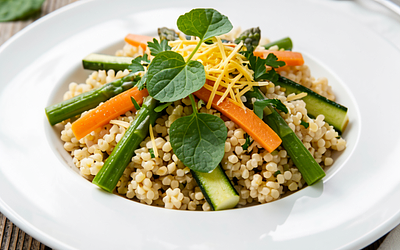 Kasza jaglana z wiosennymi warzywami i szczawiem