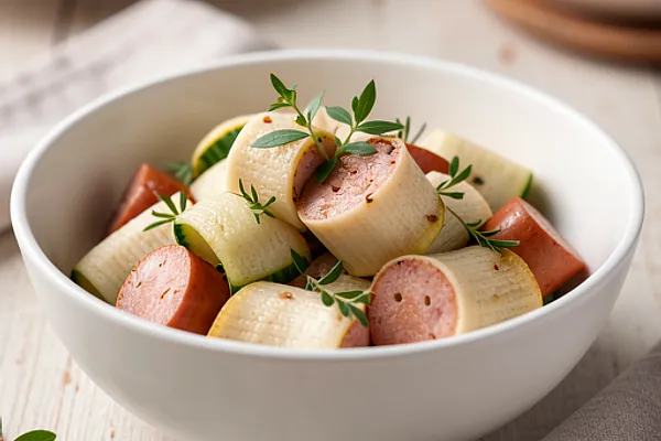 Makaron z kiełbasą i cukinią (polska-nowoczesna)