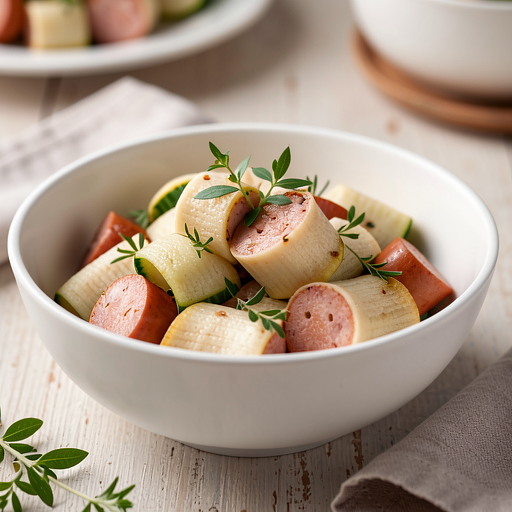 Makaron z kiełbasą i cukinią (polska-nowoczesna)