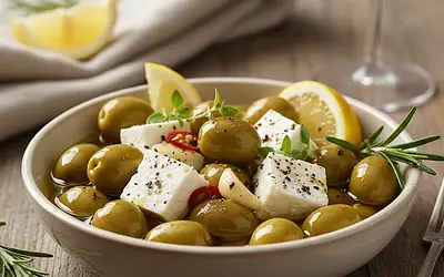Zielone oliwki marynowane z serem feta