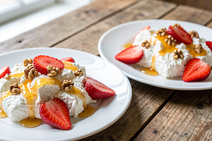 Cottage cheese with honey and fresh strawberries