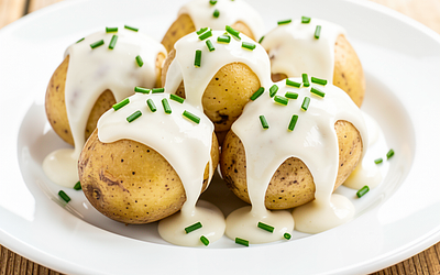 Potatoes in their skins with garlic sauce