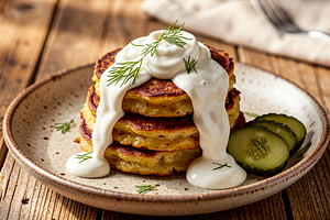 Potato pancakes with sour cream sauce