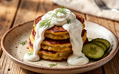 Potato pancakes with sour cream sauce