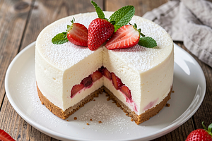 Sernik na zimno z truskawkami i rabarbarem