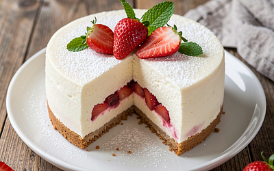 Cold Cheesecake with Strawberries and Rhubarb