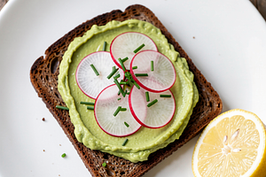 Avocado Pasta on Bread with Radish and Chives