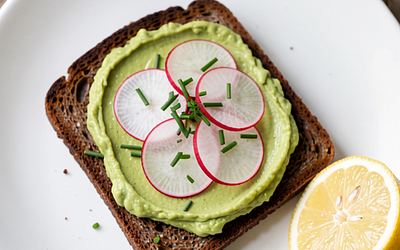 Avocado Pasta on Bread with Radish and Chives