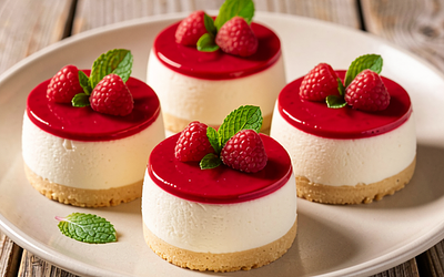 Cold Cheesecakes with Raspberries