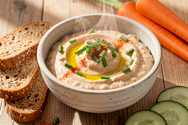 Kremowy dip z fasoli z wędzoną papryką i szczypiorkiem