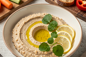 Dip z ciecierzycy z czosnkiem i szczawiem (wiosenny hummus)