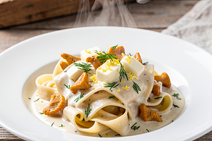 Pasta with chanterelles and dill