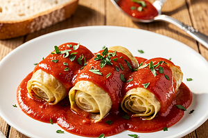 Stuffed Cabbage Rolls in Tomato Sauce with Bulgur
