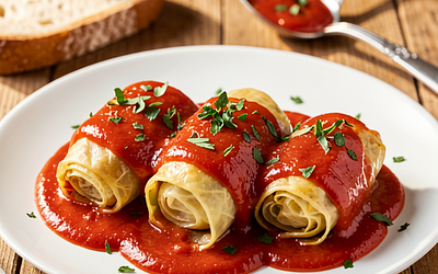 Stuffed Cabbage Rolls in Tomato Sauce with Bulgur