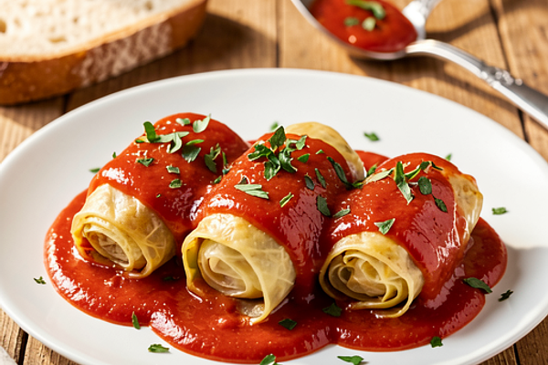 Gołąbki w sosie pomidorowym z pęczakiem
