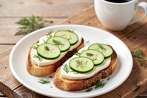 Crispy Bread with White Cheese and Cucumber