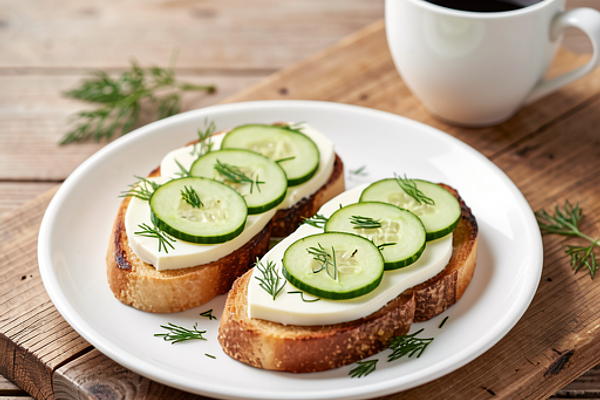 Grzanki z serem białym i ogórkiem
