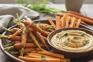 Marchewki z domowym hummusem