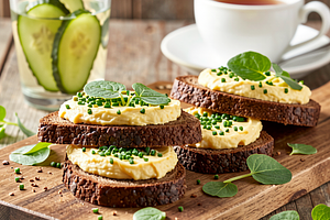 Egg salad sandwiches with chives and sorrel