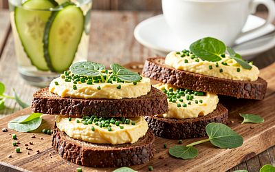 Egg salad sandwiches with chives and sorrel