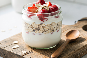 Kefir z płatkami owsianymi i truskawką