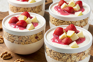 Muesli with yogurt and fruits (spring)