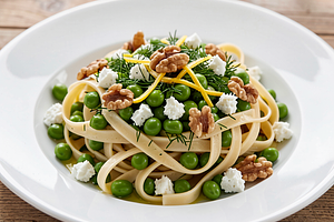 Pasta with broad beans and feta