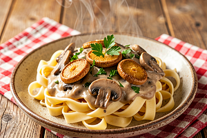 Egg Noodles with Mushroom Sauce in Polish Style