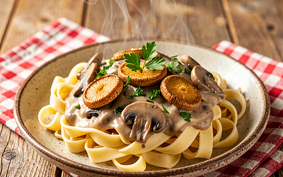 Egg Noodles with Mushroom Sauce in Polish Style