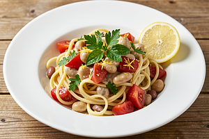 Pasta with beans and fresh herbs (vegan)