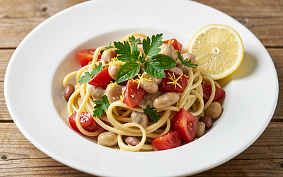 Pasta with beans and fresh herbs (vegan)