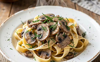 Egg Noodles with Mushroom Sauce and Dill
