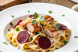 Pasta with pork knuckle and beets (regional)