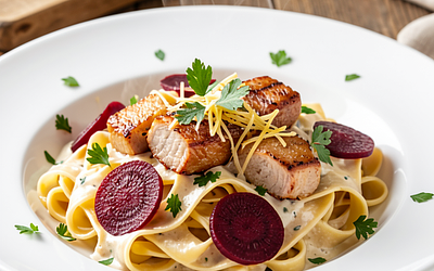 Pasta with pork knuckle and beets (regional)
