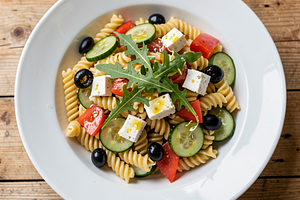 Pasta salad with feta and olives