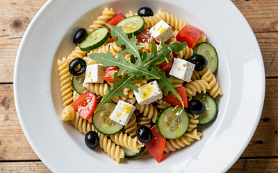 Pasta salad with feta and olives