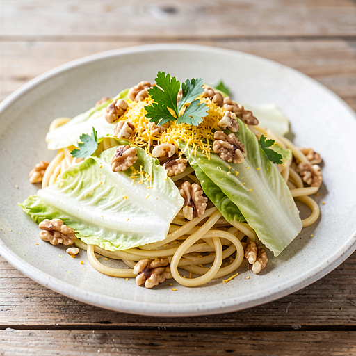 Makaron z kapustą pekińską i orzechami