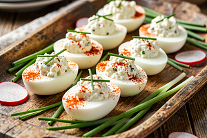 Stuffed eggs with cottage cheese and chives