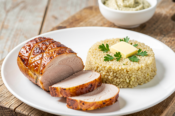 Marynowany schab w wiosennej marynacie z pęczakiem