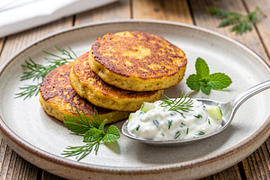 Potato pancakes with tzatziki sauce (Polish-modern)